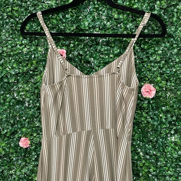 Olive Green Striped Jumpsuit with Adjustable Straps - Picture 6 of 6
